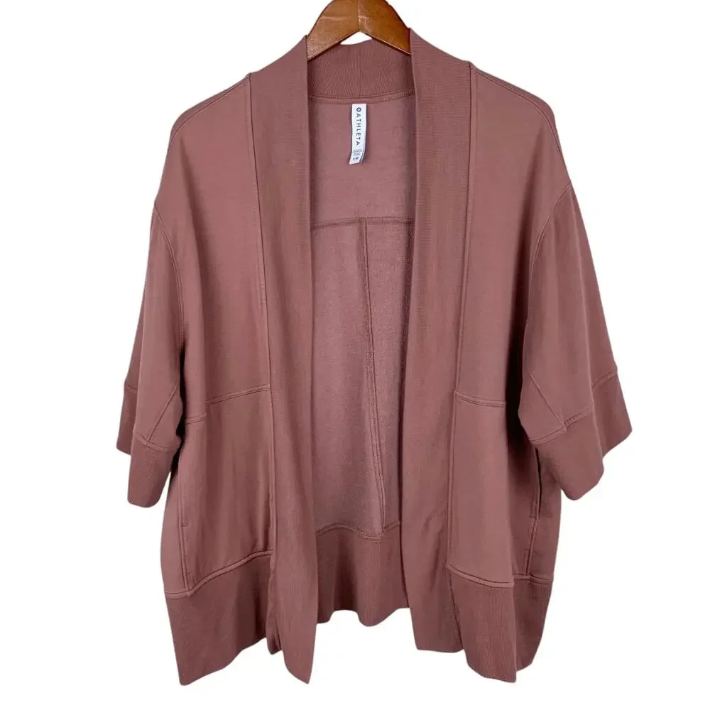 Athleta Lotus Wrap Cardigan Open Front Short Sleeve Dark Plum Women's S M